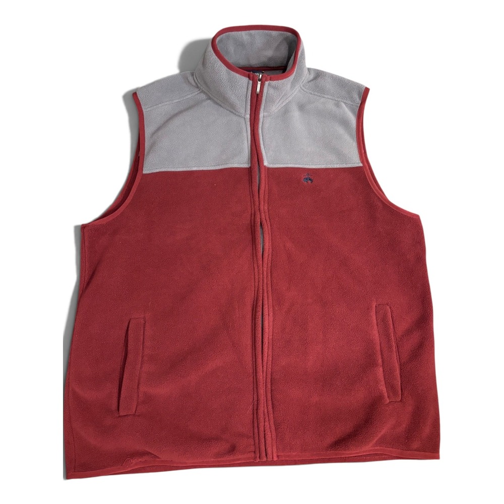 Brooks Brothers Mens XXL Fleece Vest Colorblock Red Grey Full Zip Gilet Pockets